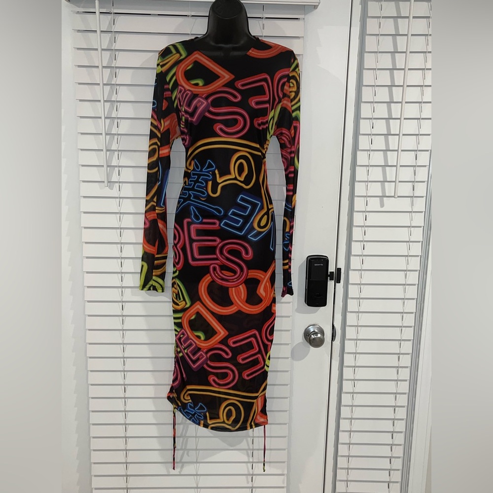 Fashion Nova Multicolor Graphic Long Sleeve Dress